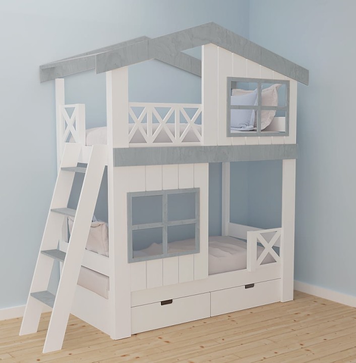 piętrowe łóżko - szary