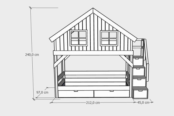łóżko piętrowe dla dziewczynki - 90x180