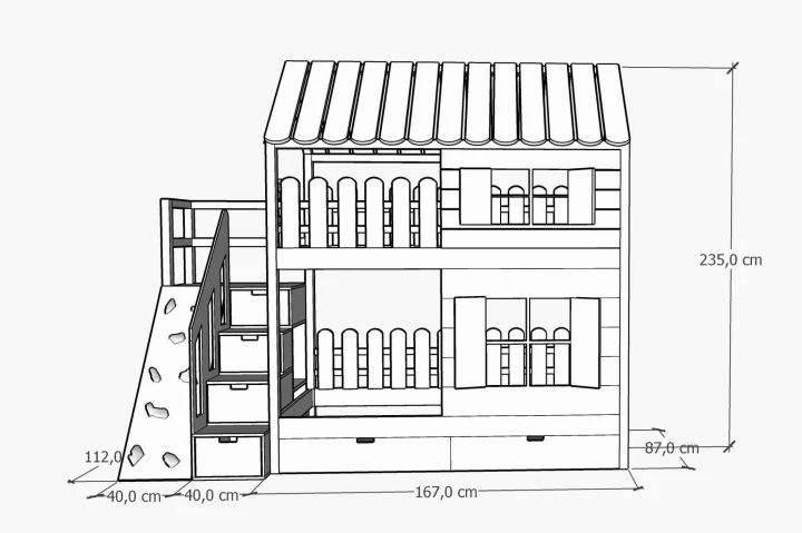 łóżko piętrowe ze ścianką wspinaczkową 80x160