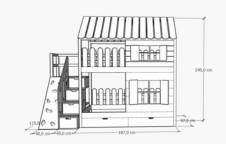 łóżko piętrowe ze ścianką wspinaczkową 90x180