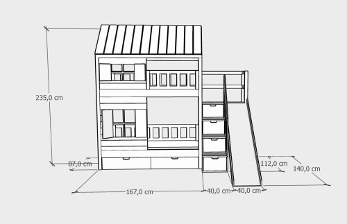 łóżko piętrowe ze zjeżdżalnią 80x160