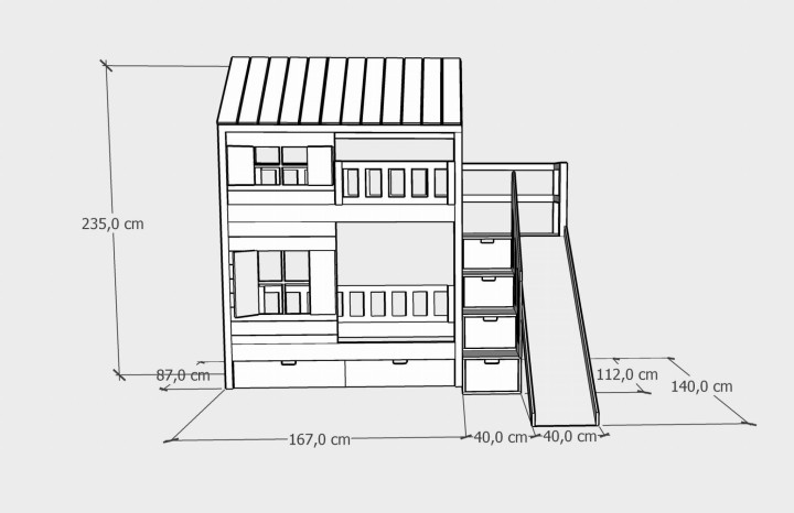 łóżko piętrowe ze zjeżdżalnią 80x160
