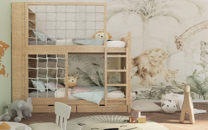 łóżko piętrowe - regał i ścianka