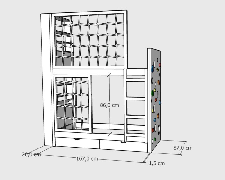 łóżko piętrowe - regał i ścianka 80x160