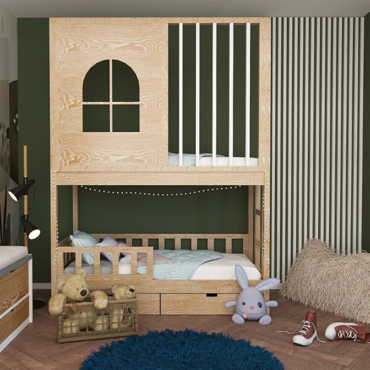 łóżko piętrowe - lamele z oknem