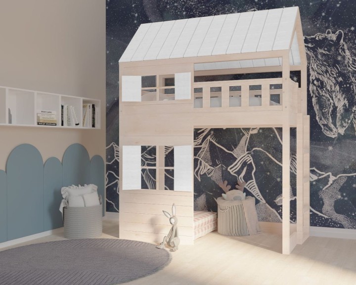 łóżko domek antresola - drabinka