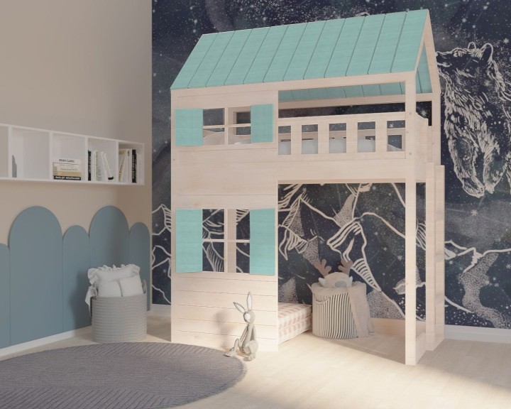 łóżko domek antresola - drabinka