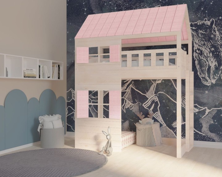 łóżko domek antresola - drabinka