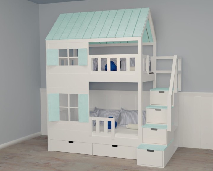 łóżko piętrowe ze schodami