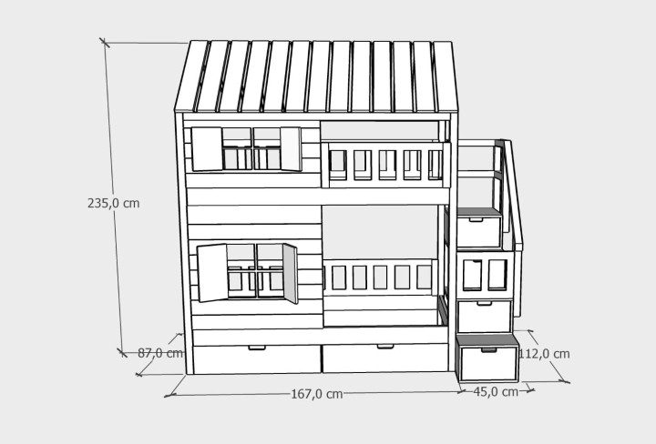 łóżko piętrowe ze schodami 80x160