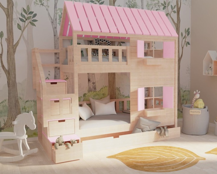 łóżko piętrowe ze schodami