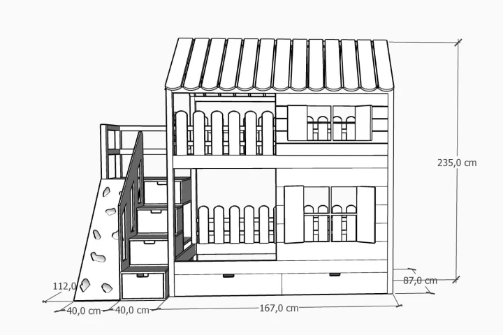 łóżko piętrowe ze ścianką wspinaczkową 80x160