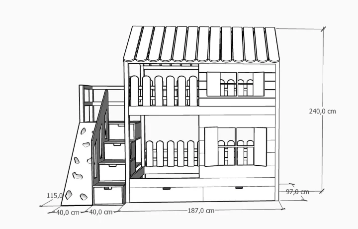 łóżko piętrowe ze ścianką wspinaczkową 90x180