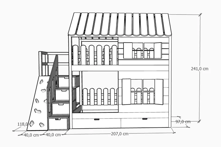 łóżko piętrowe ze ścianką wspinaczkową 90x200