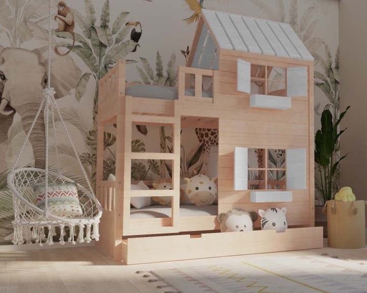 łóżka piętrowe domek