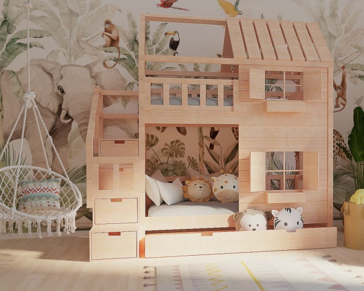 piętrowe łóżko domek