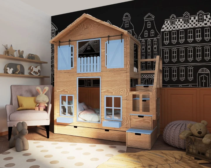 piętrowe łóżko - domek