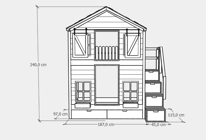 piętrowe łóżko - domek 90x180