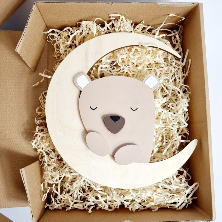 lampka z drewna miś