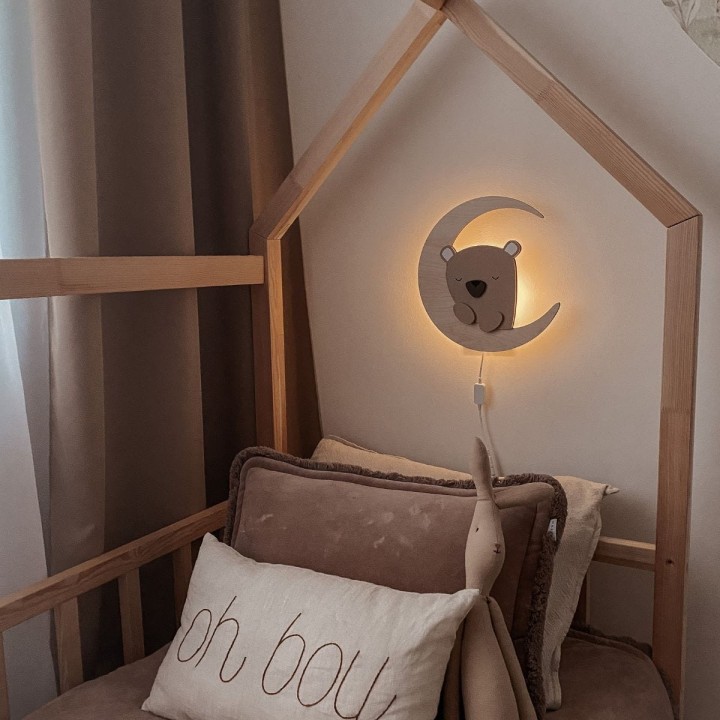 lampka z drewna miś