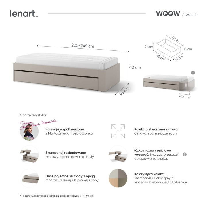 łóżko młodzieżowe z szufladami woow