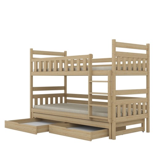 łóżko piętrowe z dodatkowym spaniem i szufladami