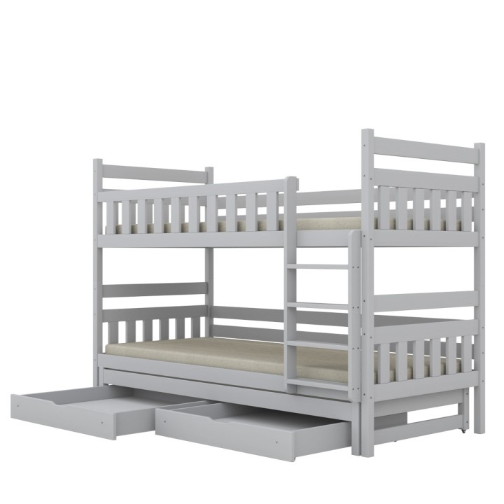 łóżko piętrowe z dodatkowym spaniem i szufladami
