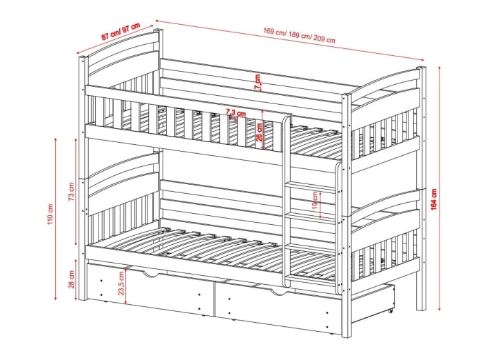łóżko piętrowe z szufladami