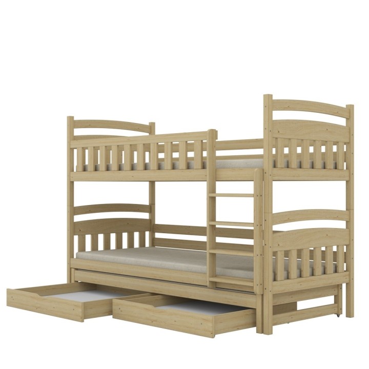 łóżko piętrowe z dodatkowym spaniem i szufladami