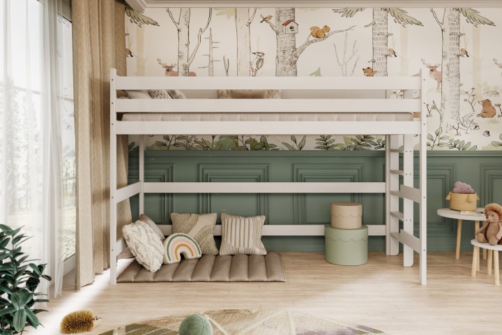 łóżko na antresoli z drabinką boczną