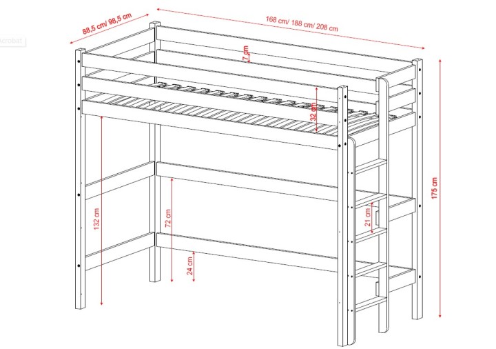 łóżko na antresoli z drabinką boczną