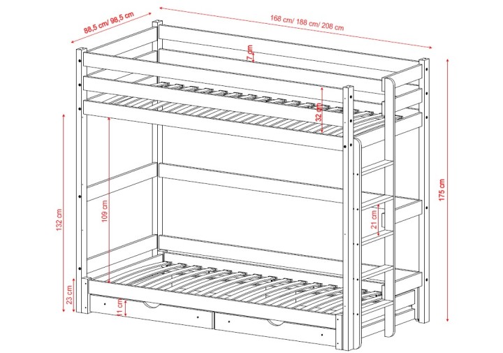 łóżko na antresoli z wysuwanym spaniem i szufladami