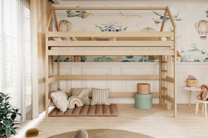 łóżko domek na antresoli