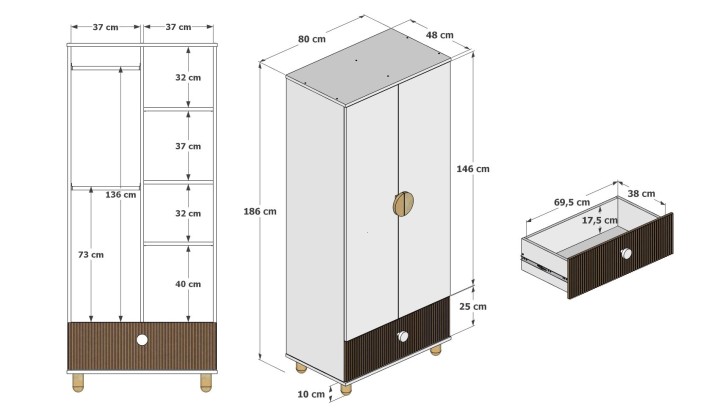 dziecięca szafa Cocolo kaszmir - wymiary