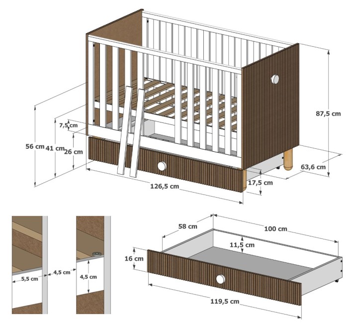 łóżeczko dla dziecka 120x60 białe Cocolo - wymiary