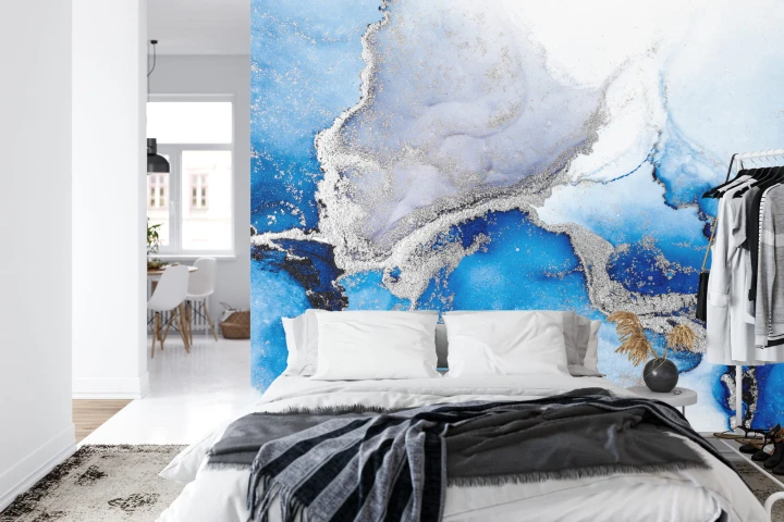 Fototapeta Blue Silver Abstract Background Of Marble Liquid Ink Art Painting On Paper