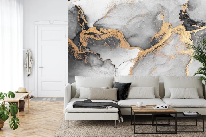 Fototapeta Black Gold Abstract Background Of Marble Liquid Ink Art Painting On Paper