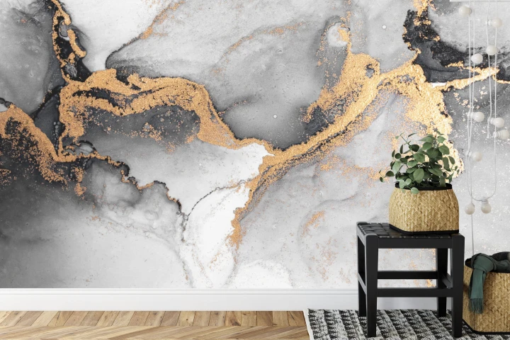 Fototapeta Black Gold Abstract Background Of Marble Liquid Ink Art Painting On Paper