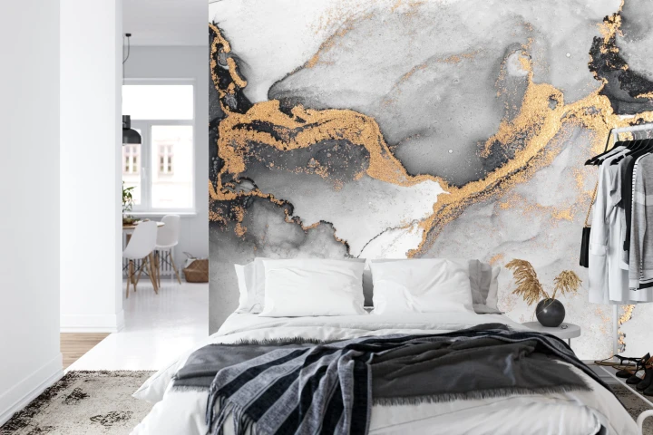 Fototapeta Black Gold Abstract Background Of Marble Liquid Ink Art Painting On Paper