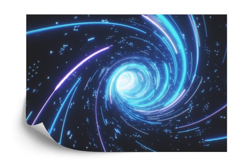 Fototapeta Flying Inside Digital Data Tunnel. Futuristic Abstract Background With Neon Rays. Concept For Big Data, Blockchain, Cryptocurreny, Internet, Hyperspace And Space Travel. 4K 3D Render