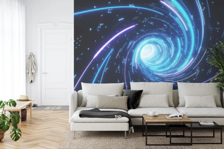 Fototapeta Flying Inside Digital Data Tunnel. Futuristic Abstract Background With Neon Rays. Concept For Big Data, Blockchain, Cryptocurreny, Internet, Hyperspace And Space Travel. 4K 3D Render