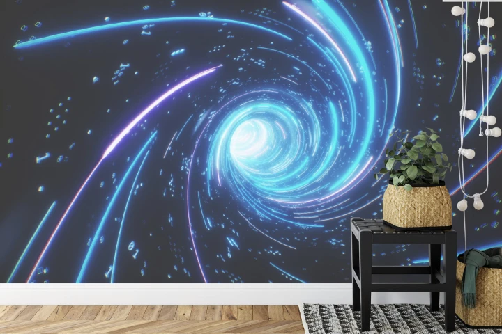 Fototapeta Flying Inside Digital Data Tunnel. Futuristic Abstract Background With Neon Rays. Concept For Big Data, Blockchain, Cryptocurreny, Internet, Hyperspace And Space Travel. 4K 3D Render