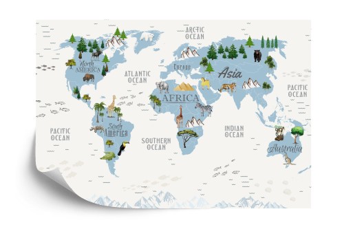Fototapeta Animals World Map For Kids Wallpaper Design
