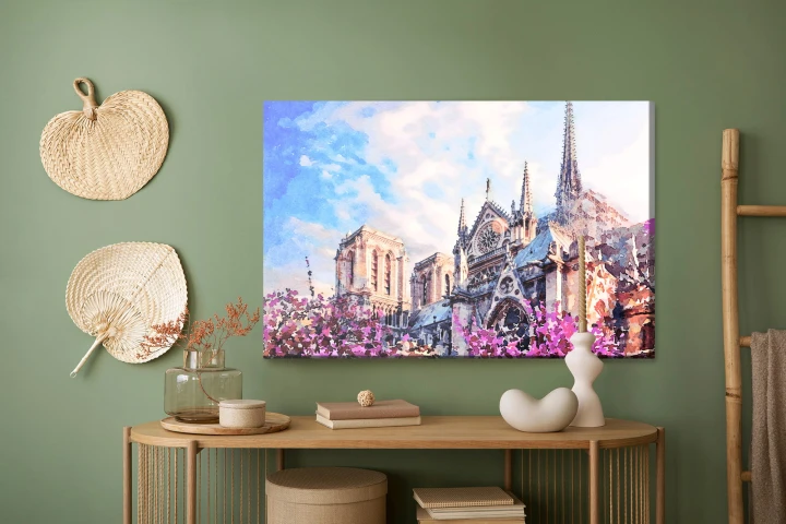 Obraz Na Płótnie Katedra Notre Dame Pośród Kwiatów