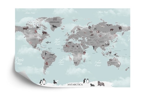 Fototapeta Animals World Map For Kids Wallpaper Design