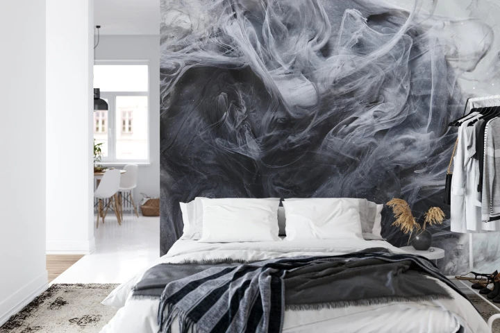 Fototapeta Outer Space Abstract Background, Black Matter. Thunderstorm Clouds In The Sky. Mystical Swirling Smoke Backdrop