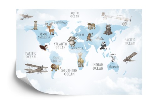 Fototapeta Animals World Map For Kids Wallpaper Design