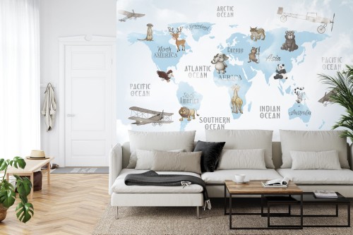 Fototapeta Animals World Map For Kids Wallpaper Design