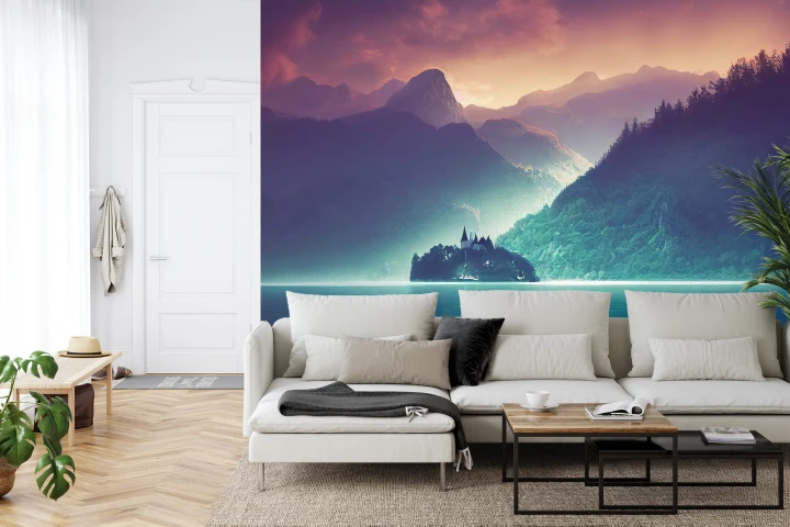 Fototapeta Fantasy Concept Showing A Lake Bled, Slovenia. Digital Art Style, Painting