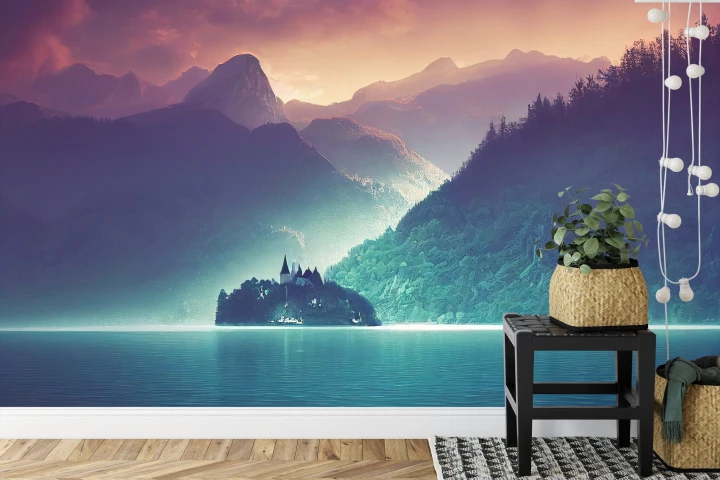 Fototapeta Fantasy Concept Showing A Lake Bled, Slovenia. Digital Art Style, Painting
